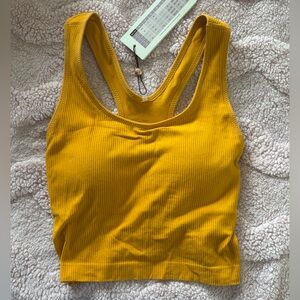 Calia Ribbed Scoop Neck Crop Tank in Mustard Yellow